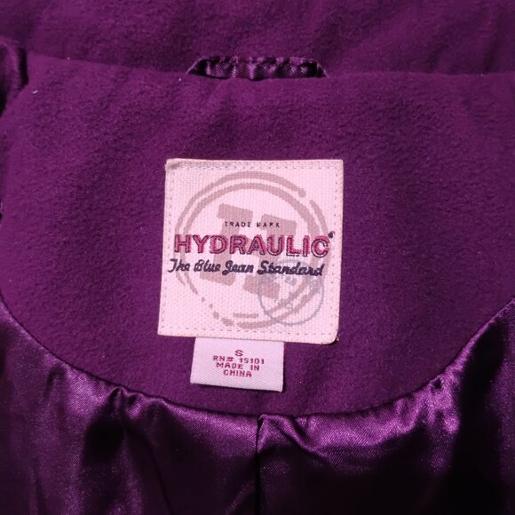 Hydraulic Purple Wool Blend Hooded Peacoat | Double-Breasted Button Front - Picture 8 of 8